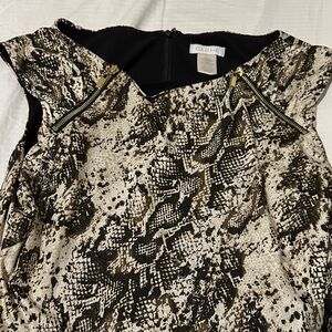 Cache Snakeskin Patterned Dress with Zipper Details